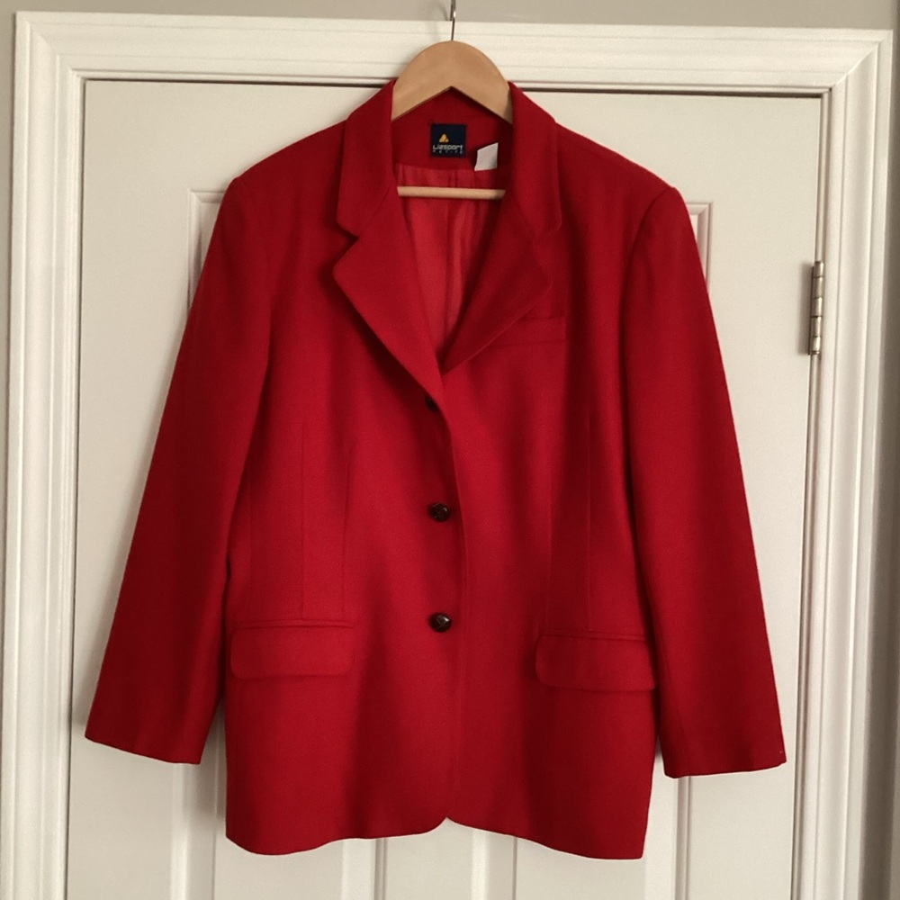 Vintage LizSport Wool Red Blazer 14 Petite - Picture 16 of 16